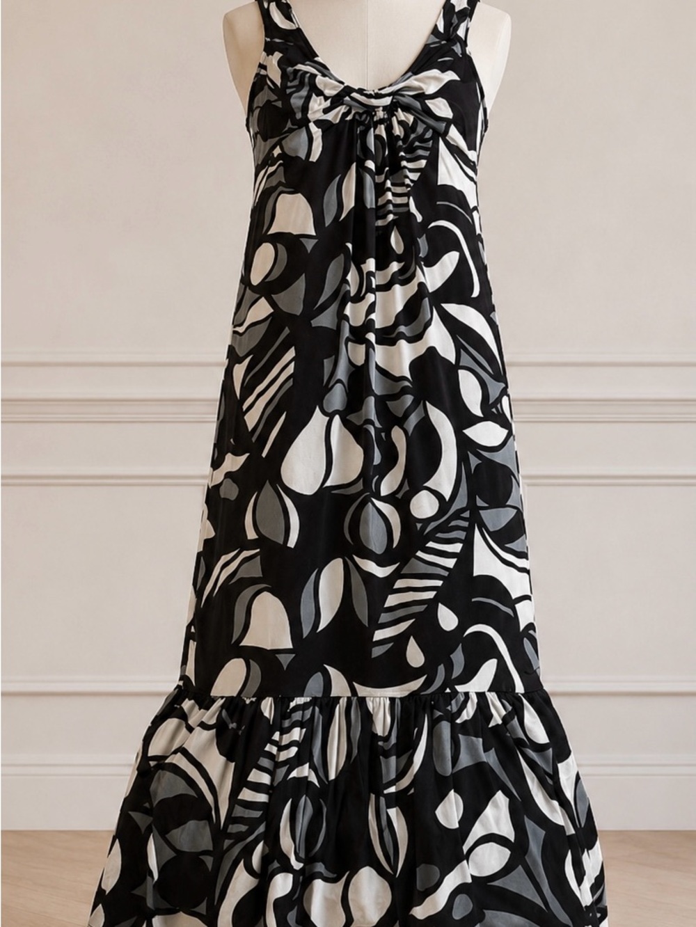 Jonathan Martin Black White Tropical Abstract Halter Maxi Dress Size 6-8